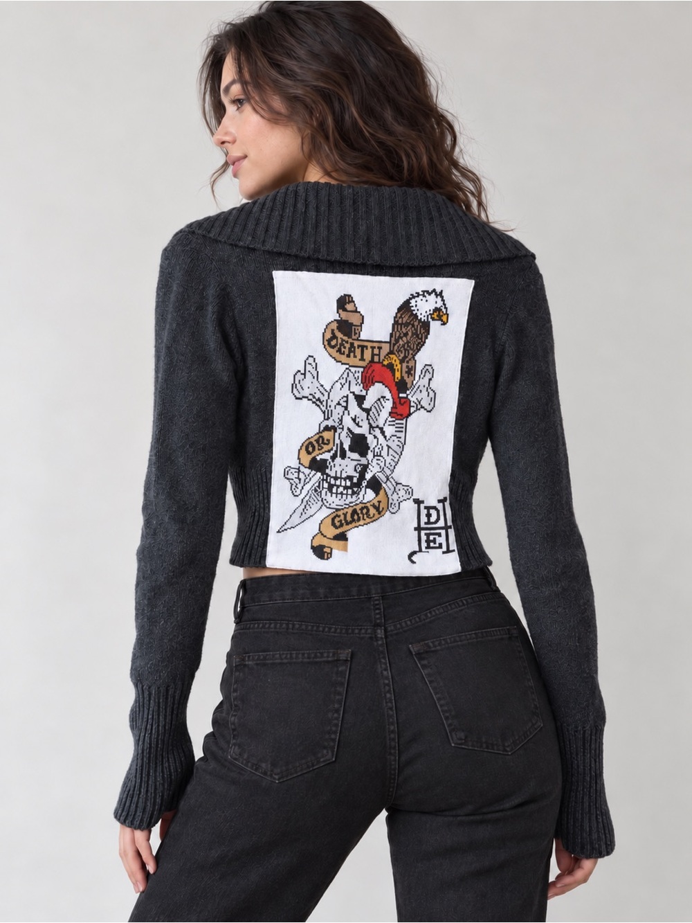 Vintage Ed Hardy Christian Audigier Death or Glory Tie Front Cardigan